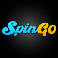 โลโก้ SpinGo ตัวอักษรโทนสีฟ้าเด่นบนพื้นหลังดำ