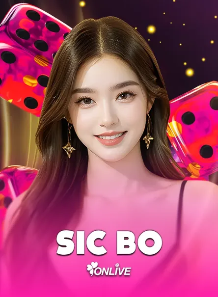 ภาพปกเกม Sic Bo รูปหญิงสาวกับลูกเต๋าโทนชมพู