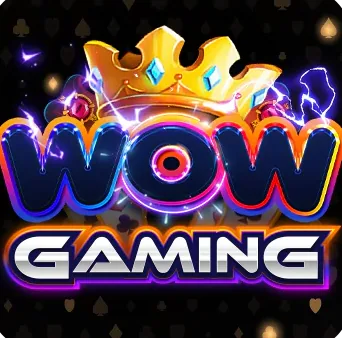 โลโก้ Wow Gaming ตกแต่งด้วยรูปมงกุฎและสายฟ้า